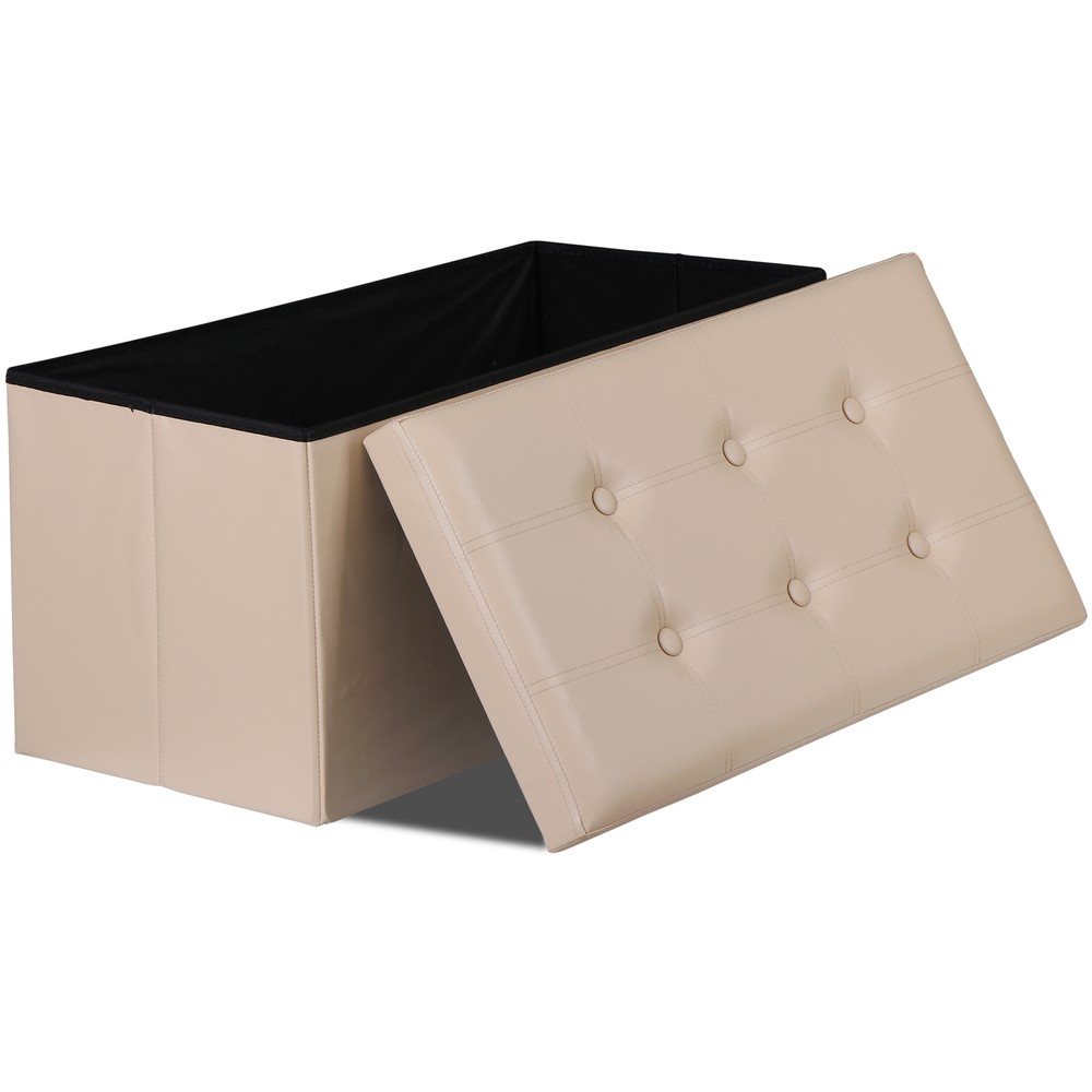 Folding Storage Ottoman 350 lb Load Capacity Storage Bench Footrest Beige