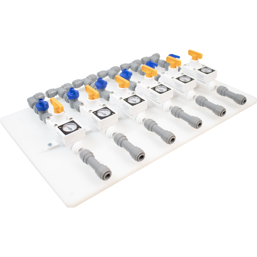 Duotight Draft Regulator Board | Gas Manifold | 6 Way w/ Valves & all shown