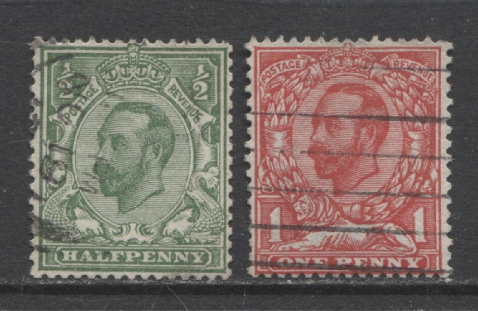GREAT BRITAIN 1912  ½ & 1 penny King George V issue # 1 used $ 75.00