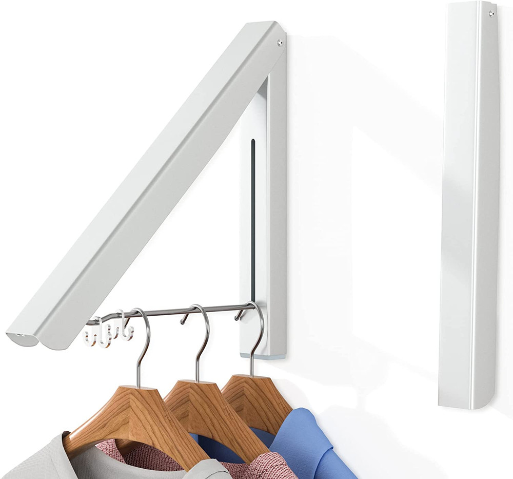Single Retractable Clothes Drying Rack, Wall Mounted Foldable Laundry Hanger for