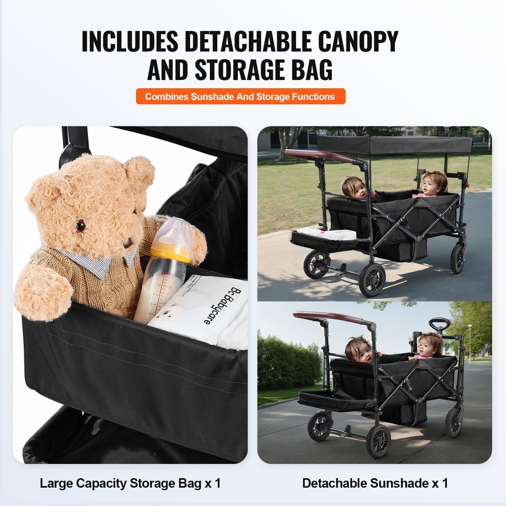 Double Stroller for 2 Kids, 55lb Capacity, Adjustable Handle, Shock Wheels
