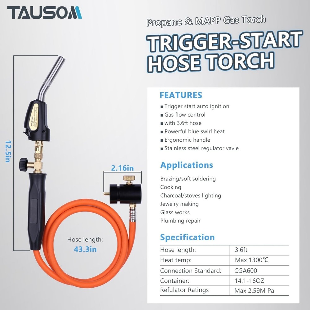Portable Mapp Gas Torch Kit - Adjustable Heat, Trigger Start