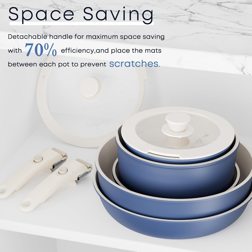 Detachable Nonstick Cookware Set - Stackable Induction Pots and Pans