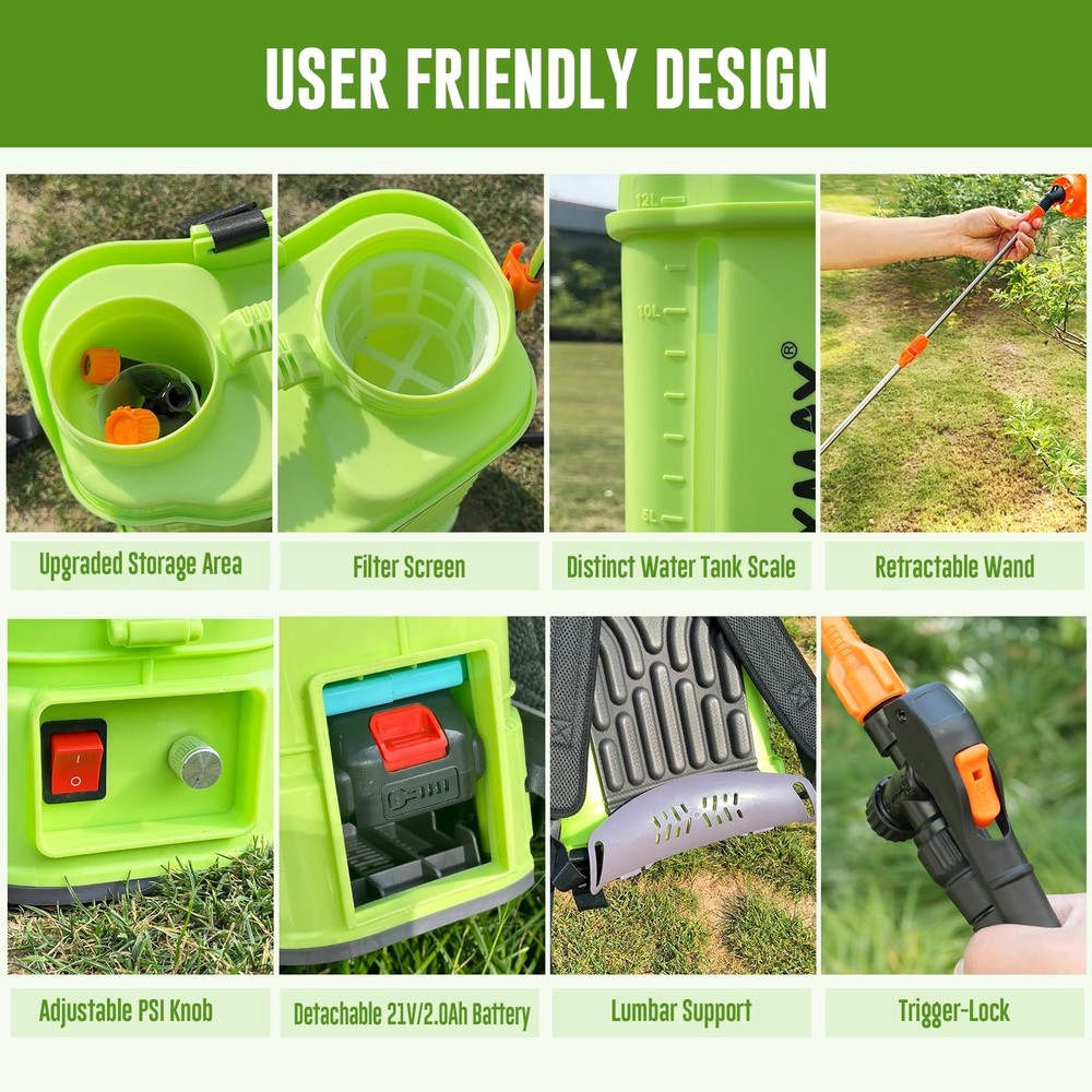 TaskStar 4 Gallon Battery Powered Backpack Sprayer with 20V Strong Battery -Lawn