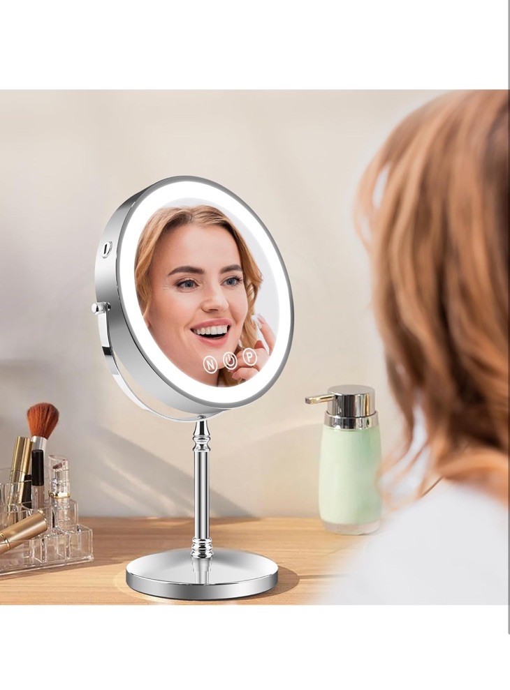 Slimoon 9" Large Lighted Makeup Mirror, 1X/10X Magnifying Makeup Mirror