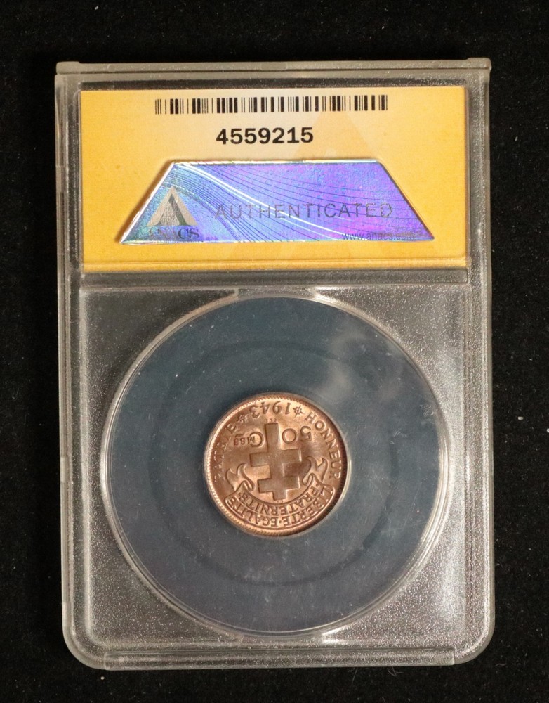 Madagascar 1943 50 Centimes - ANACS MS 64 RB