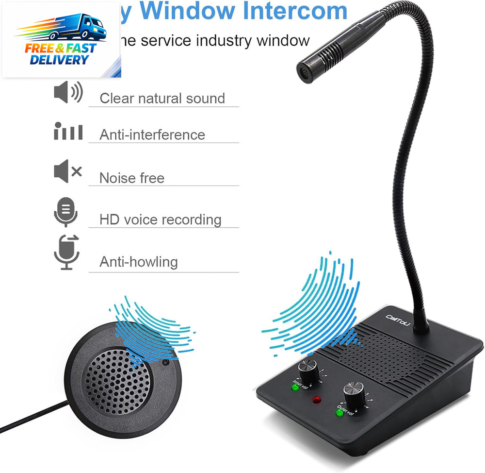 Window Speaker Intercom System,Dual Way Anti-Interference Intercommunication Mic