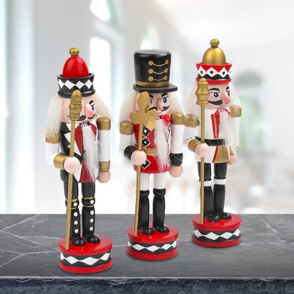 3x Christmas Nutcracker Figures Wooden Nutcracker Statue 14cm Desktop Crafts