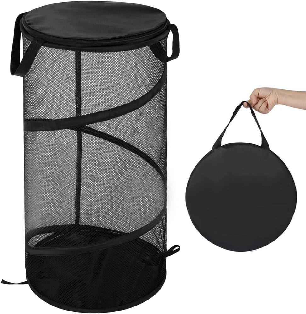 Large Collapsible Laundry Basket with Lid Foldable Mesh Pop Up Hamper with Handl