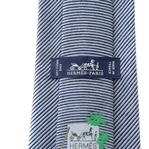 Hermes Tie Silk Stripe Pattern Regular Tie Logo Navy