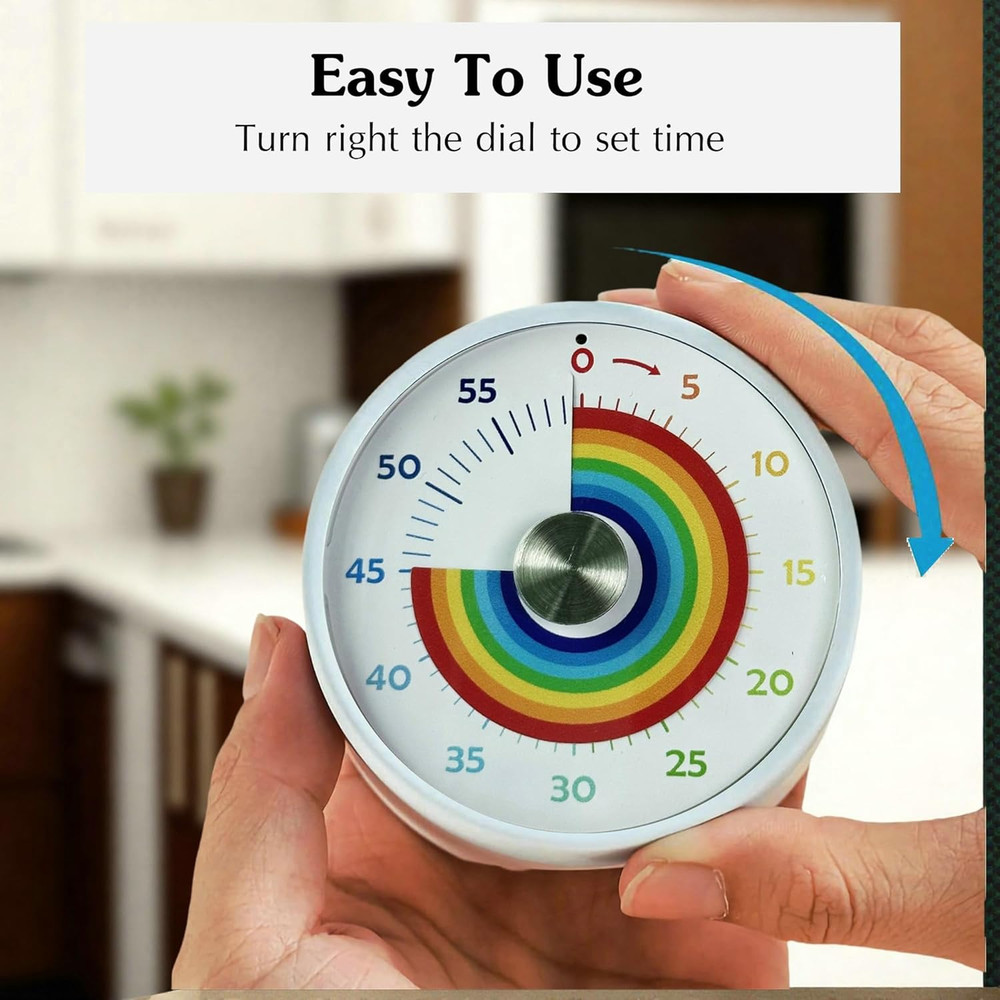 Visual Timer, Kitchen Timer Rainbow Disk 60 Minute Countdown Timer for Kids and