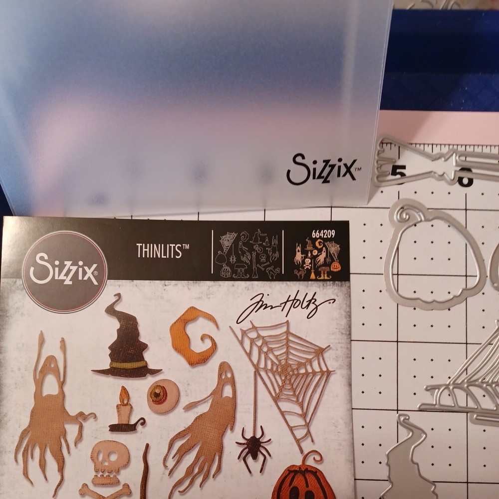 Tim Holtz Universal Thinlits Frightful ghost spider web cat witch hat feet candl