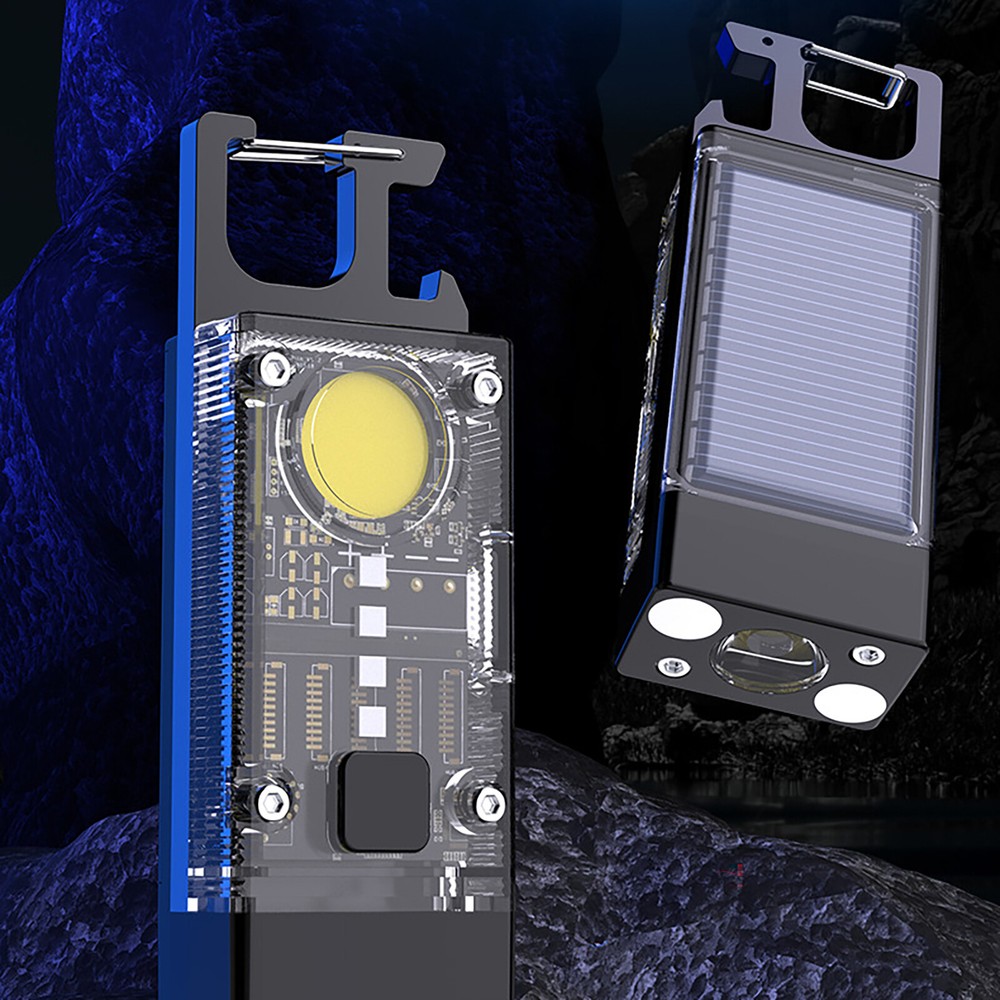 Solar LED Flashlight Keychain Torch USB Charging COB Emergency Portable Light