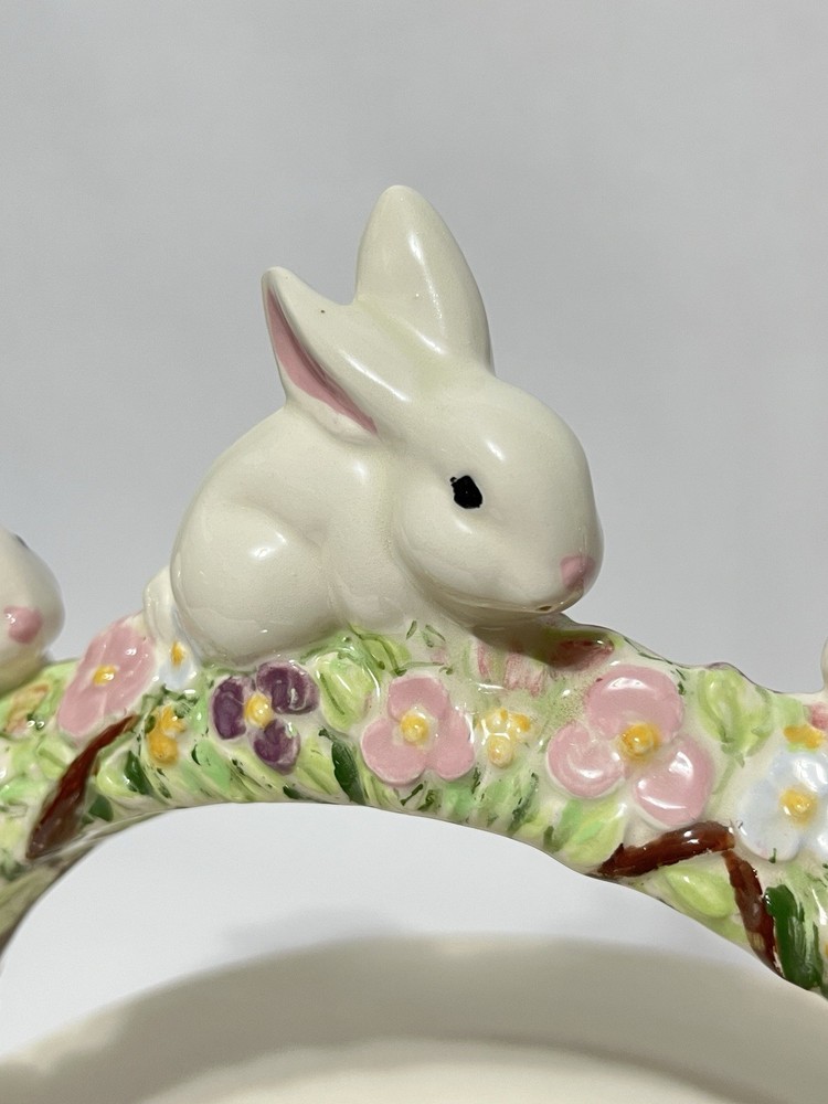 Vintage Ceramic Easter Bunny Arch Candy or Cookie Plate Dish