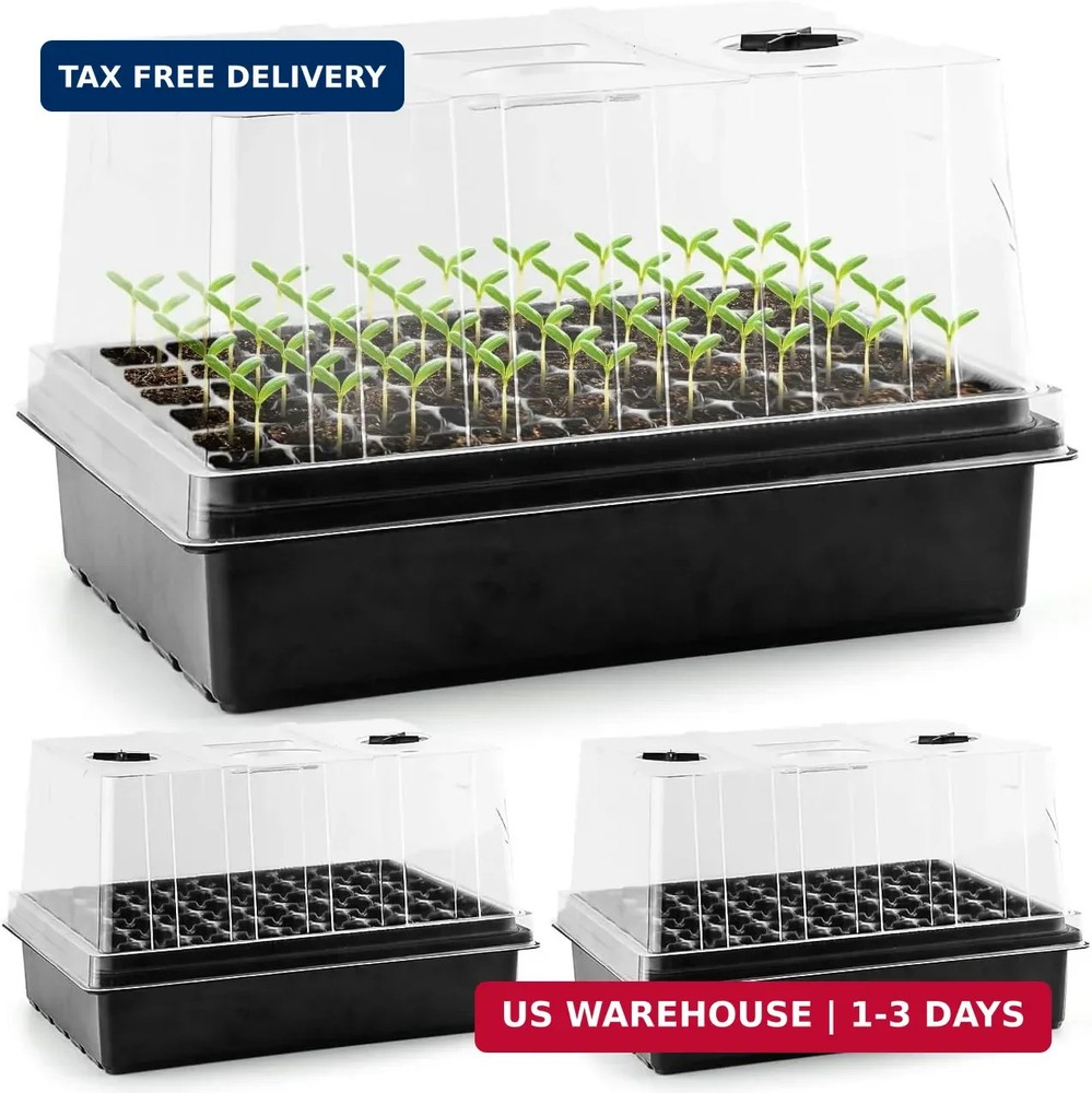 Heavy Duty Seed Starter Trays with 5'' Tall Humidity Domes & 2.75'' Deep Cells -