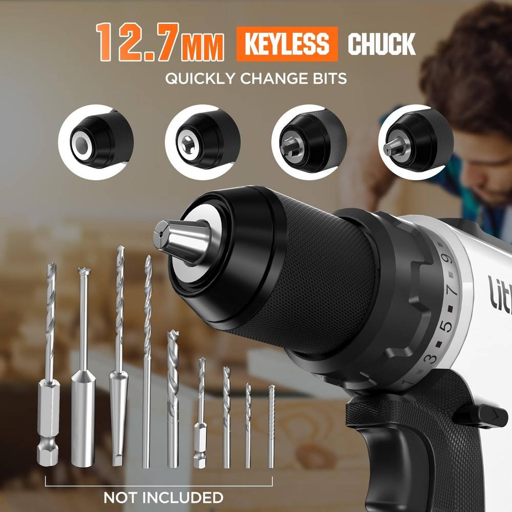 Litheli 20V Cordless Drill Driver, Brushless Power Drill with 2 Variable Spee...
