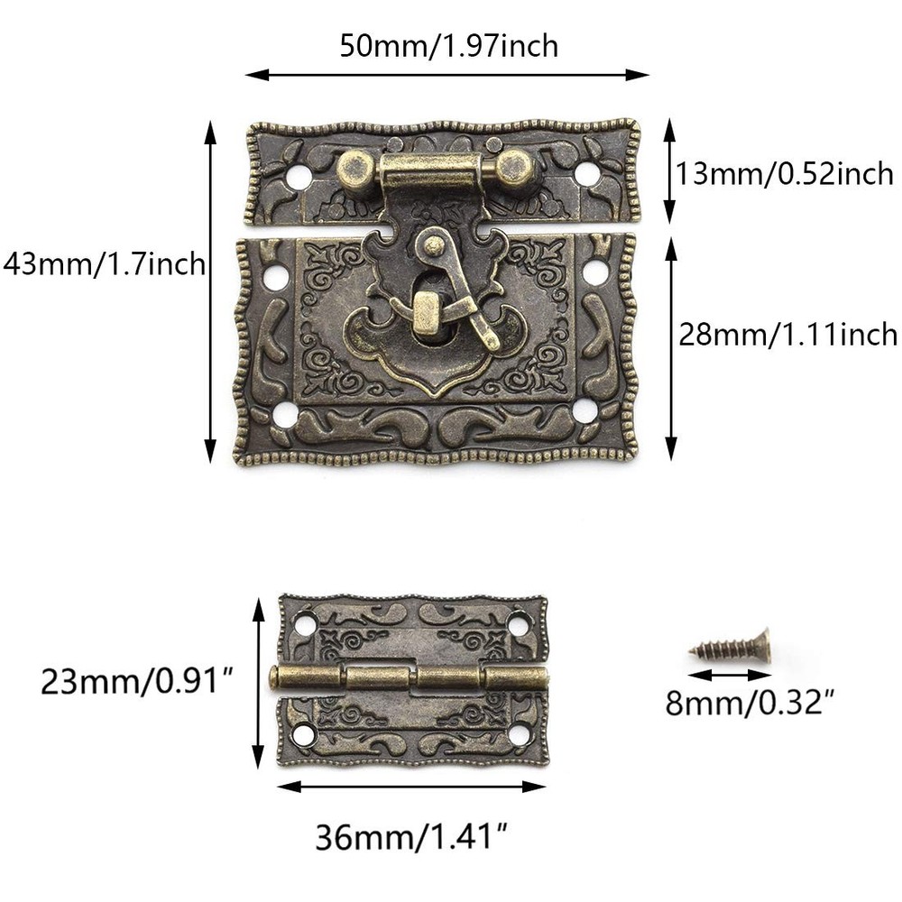SDTC Tech Antique Bronze Rectangle Right Hook Hasp Latch and Engraved