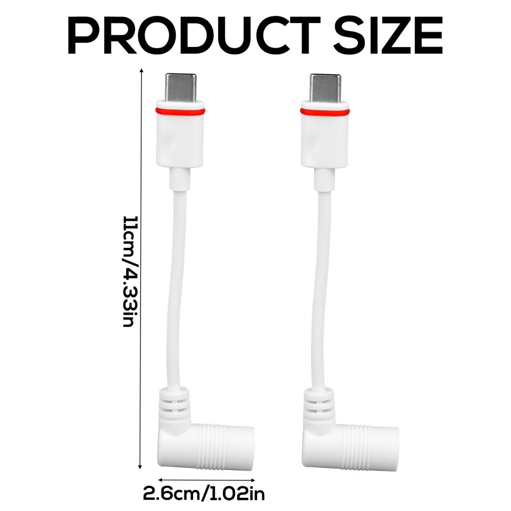 2pcs Barrel Plug to USB-C Power Adapter for Ring Solar Panel & white