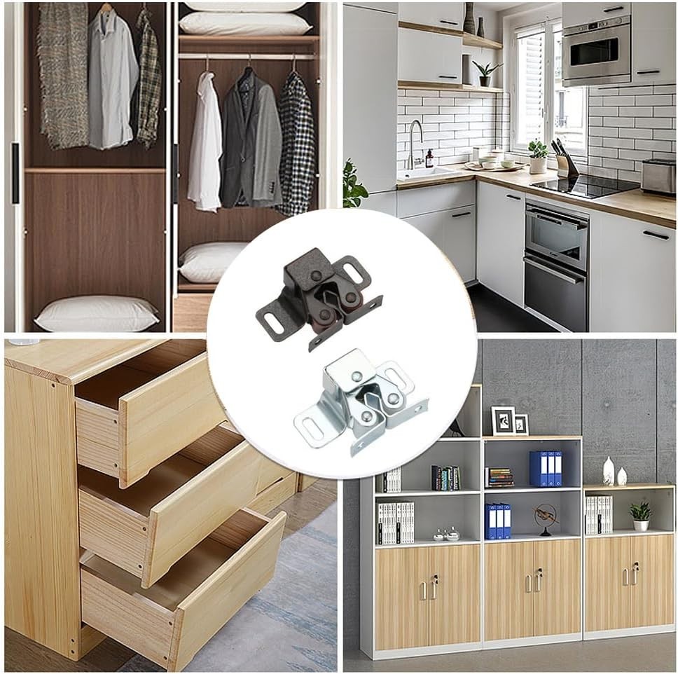 Sturdy 6 Pack Double Roller Cabinet Latch Set - Easy Installation and Security