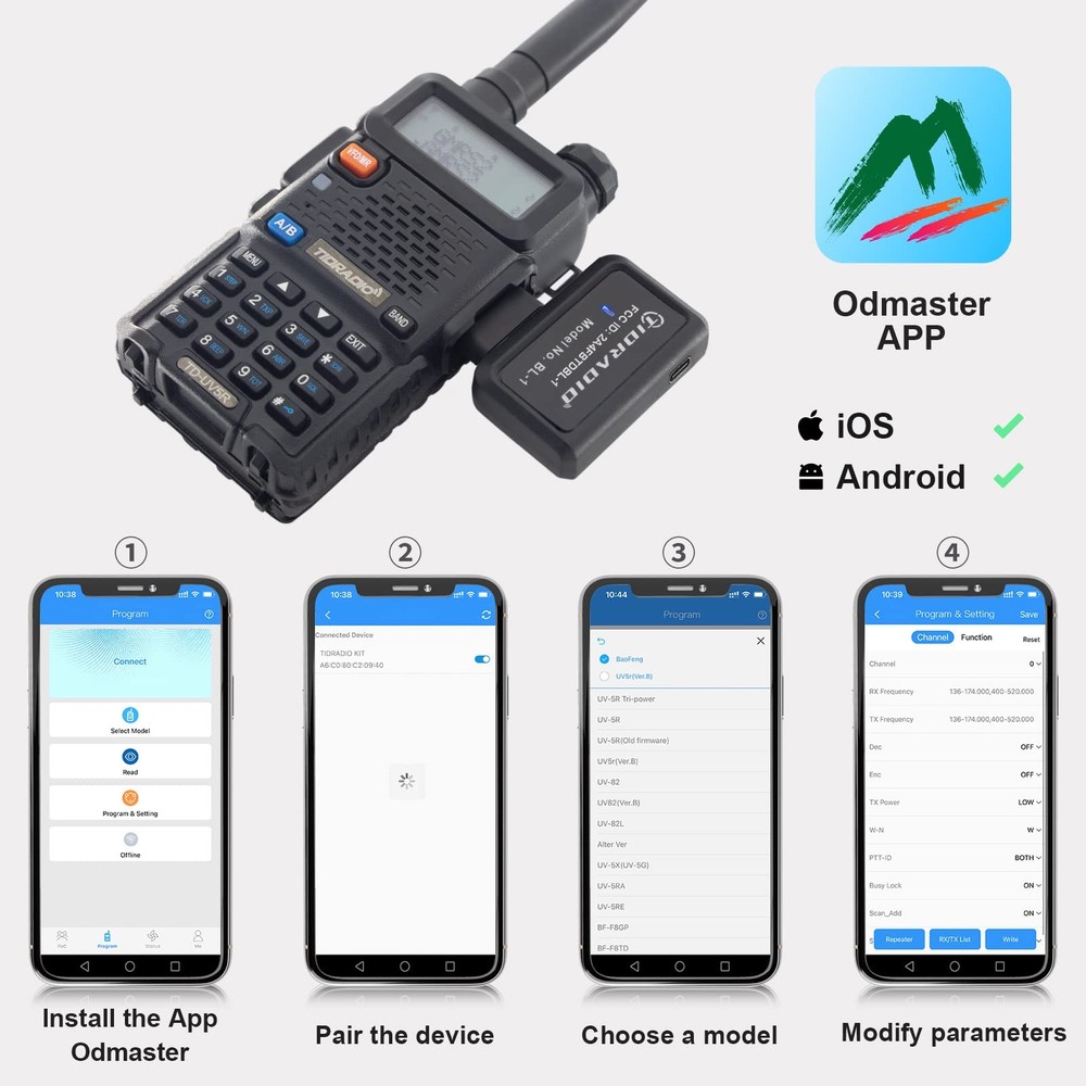 TIDRADIO Ham Radio Wireless Programmer Adapter APP and PC Program for Black