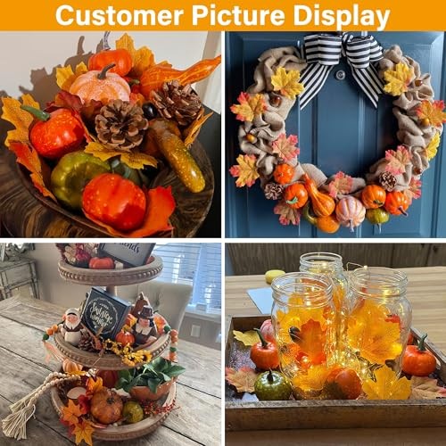50pcs Fall Pumpkins Decor Set, Mini Artificial Gourd Fall Leaves style 1