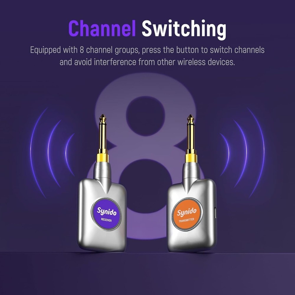 Synido 5.8GHz Rechargeable Wireless Guitar System Transmitter Receiver