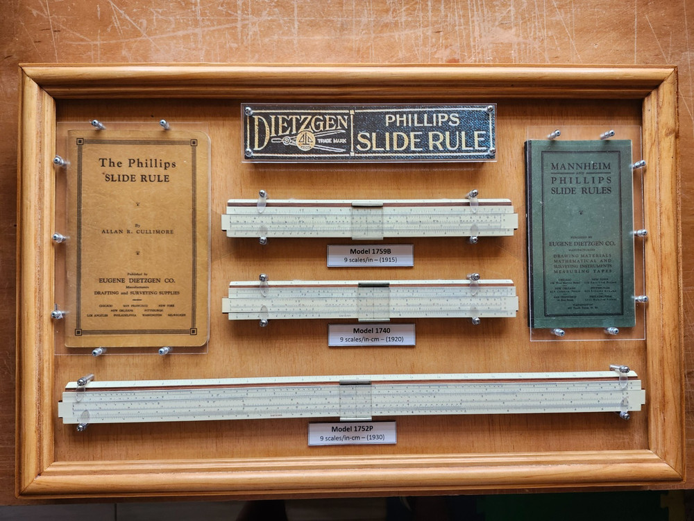 Collectors Display with Three Dietzgen Phillips Slide Rules + User  Manuals