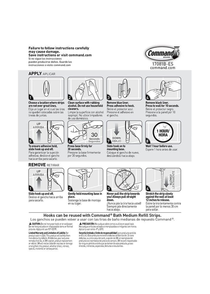 Command Designer Bath Hooks, Medium, White, 2-Hooks with White
