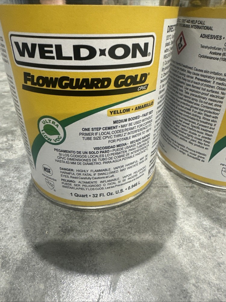 2 Pack WELD-ON CPVC YELLOW AMARILLO MEDIUM BODIED ONE STEP CEMENT 32oz