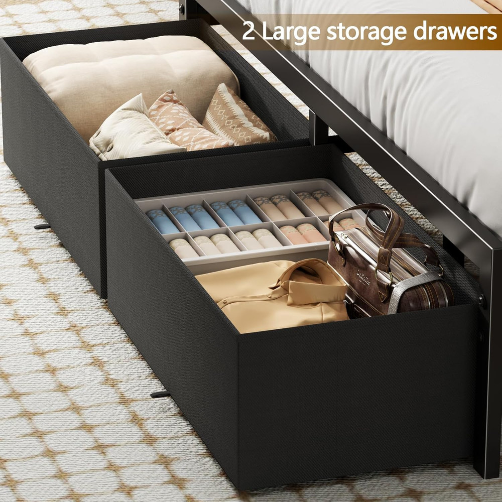 Queen Size Bed Frame with Headboard Storage, Platform Bed Frame Queen Size with