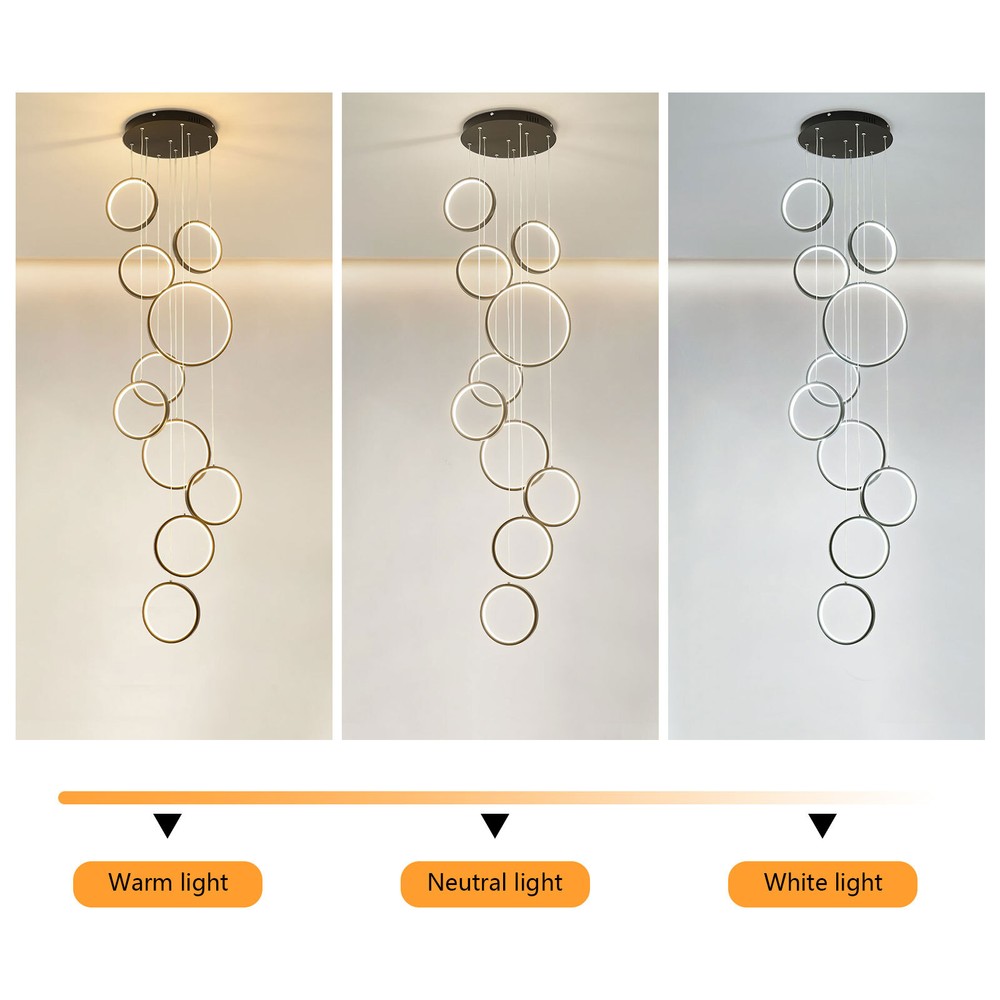 10 Rings Dimmable Black Pendant Light with Remote Control Adjustable Height New