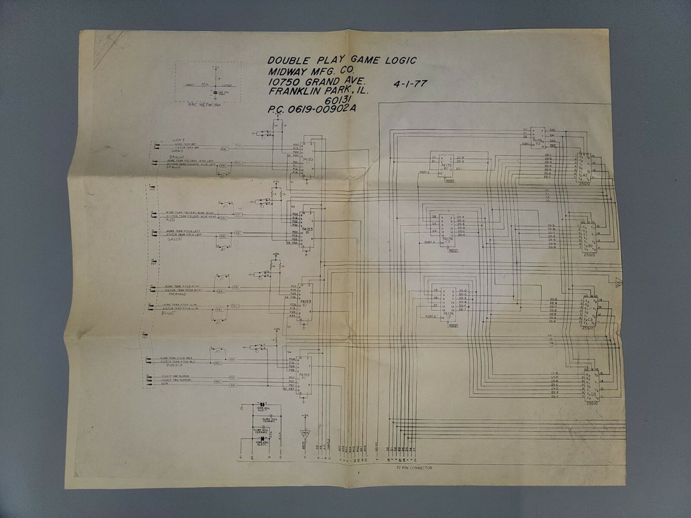 Original Vintage Midway's Double Play Upright Model Schematics