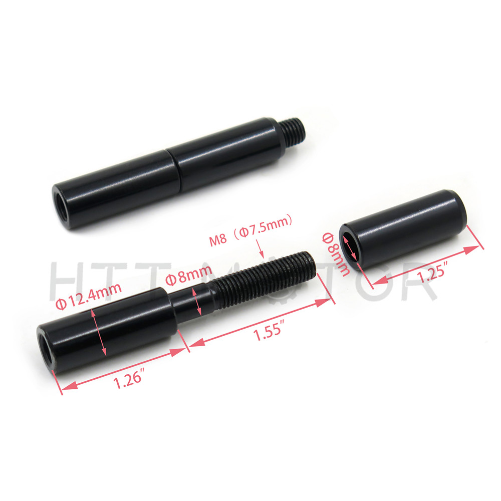Black Mirror Stem Extender/Extension Kit for Harley-Davidson +2.0 Inches