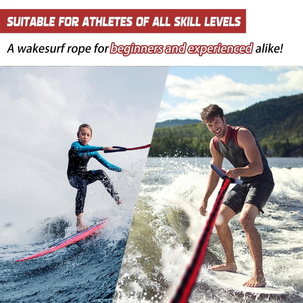ASVAEVAS 25FT Wakesurf Rope and Handle, 6 Sections Adjustable Floating Surf T...