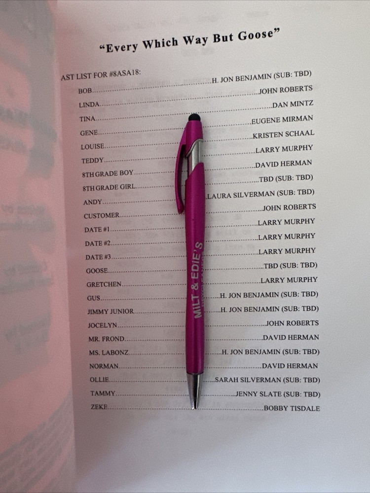 ORIGINAL 2018 Bob’s Burgers Table Read Script Fox Every Which Way But Goose