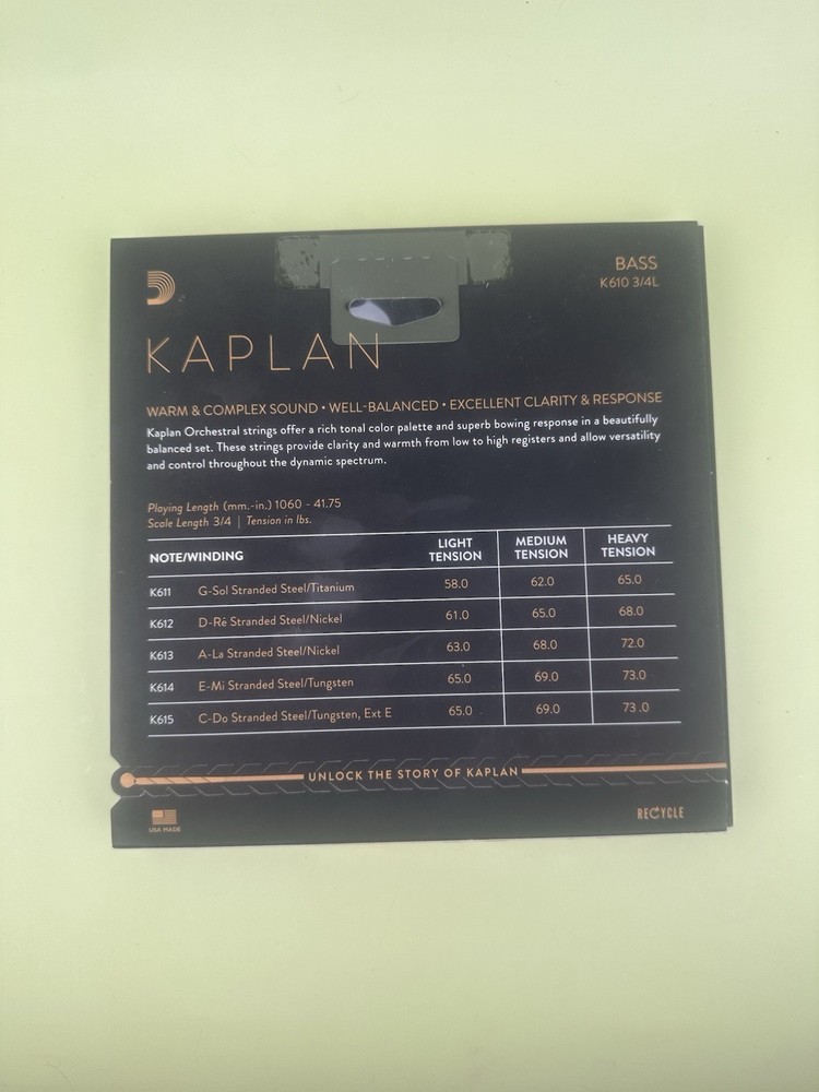 D'Addario Kaplan Series Double Bass String Set 3/4 Size Light Complete Set