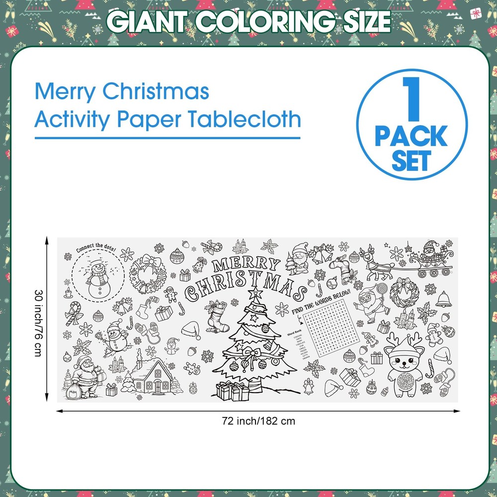 Christmas Coloring Tablecloth for 72" x 30" (Rectangular), 1 Pcs-chrsitmas