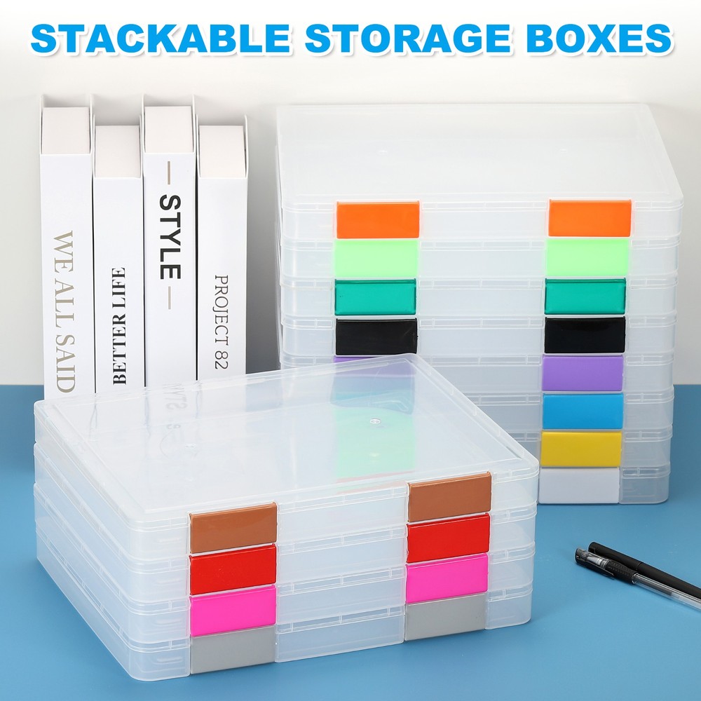 Clear A4 File Portable Project Case, 4Pcs, 12.2"x9.1"x0.8", Black