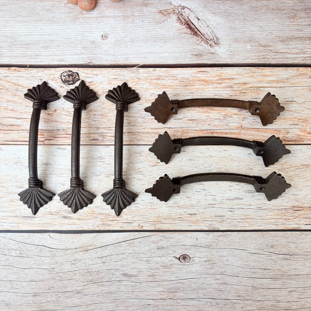 6PCS Vintage Cast Iron Door Handles, Rustic Cabinet Knobs, Farmhouse Drawer Pull