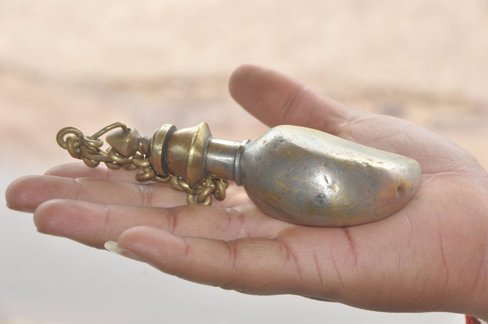 Vintage Brass Mango Shape Unique Handcrafted Powder Box With Chain