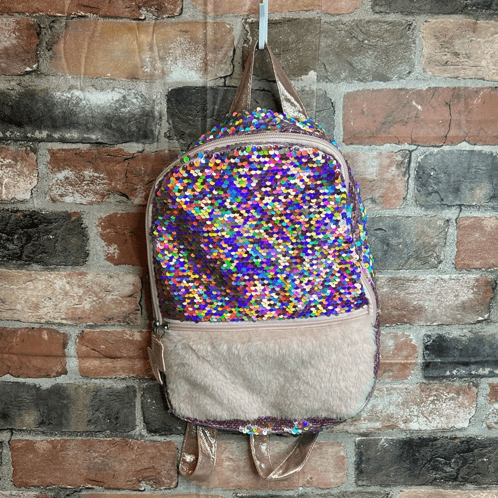 Pink Sequined Furry Mini Backpack
