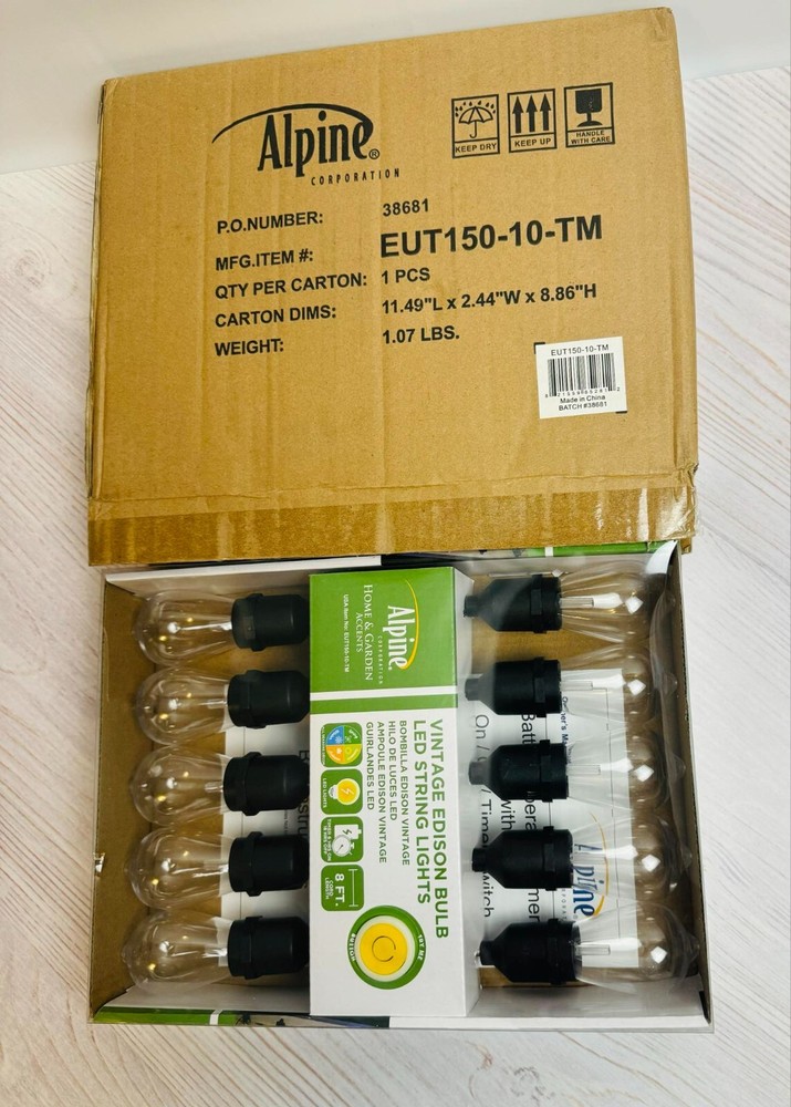 10ct Integrated LED Edison Bulb String Lights with Timer - Black Wire - Alpine