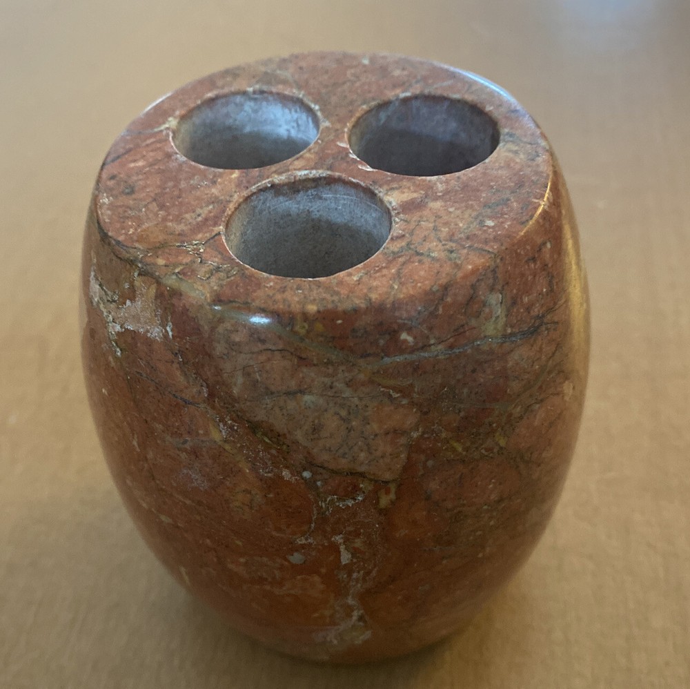 Red-ish Marble(?)  Toothbrush Holder 4" (See Description)