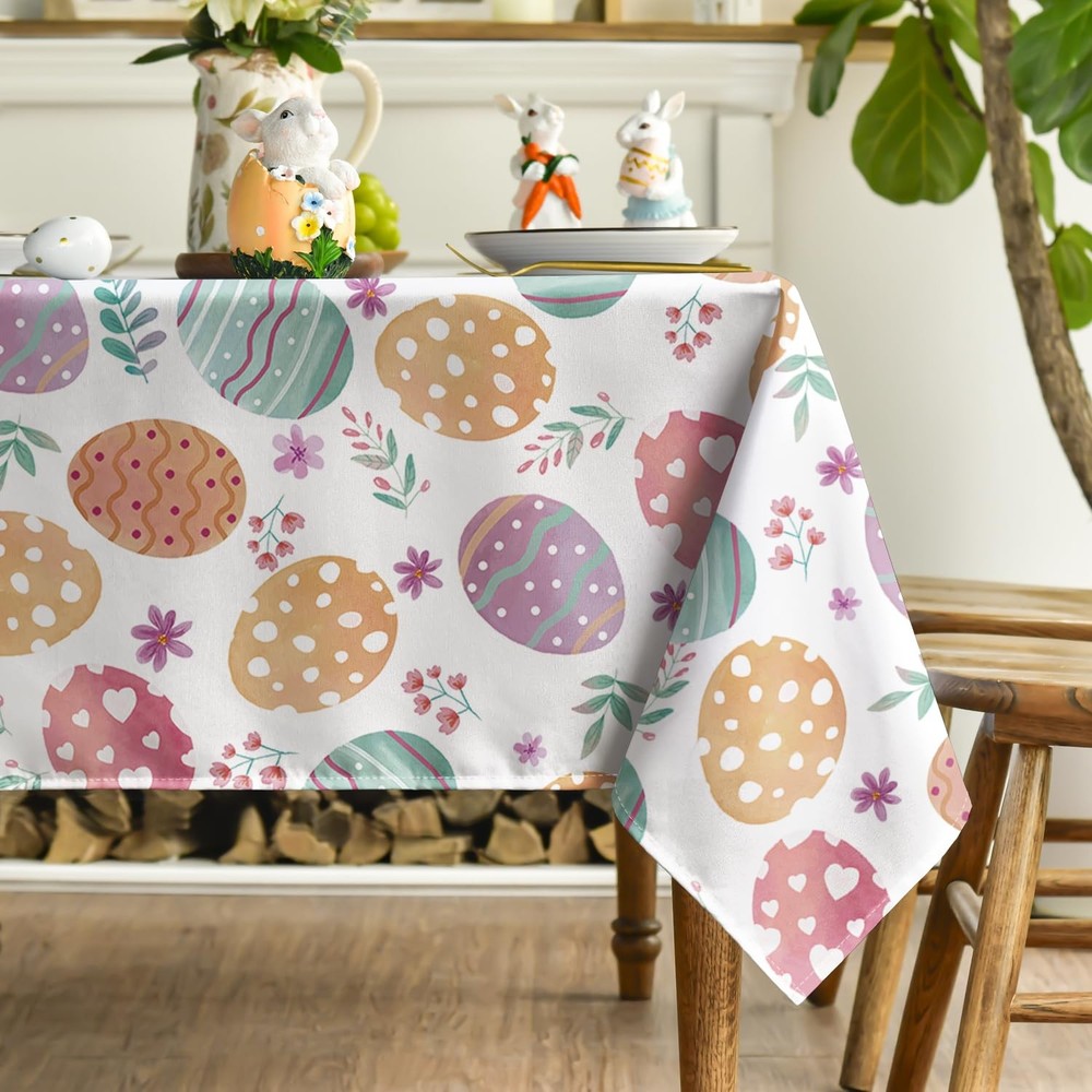 Easter Tablecloth 60×84 Inch Rectangular, Watercolor Easter Eggs Washable Tab...
