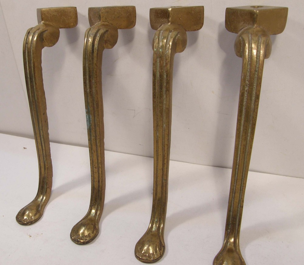 SET 4 VINTAGE CAST SOLID BRASS 8.5" CABRIOLE LEGS FOR FOOTSTOOL