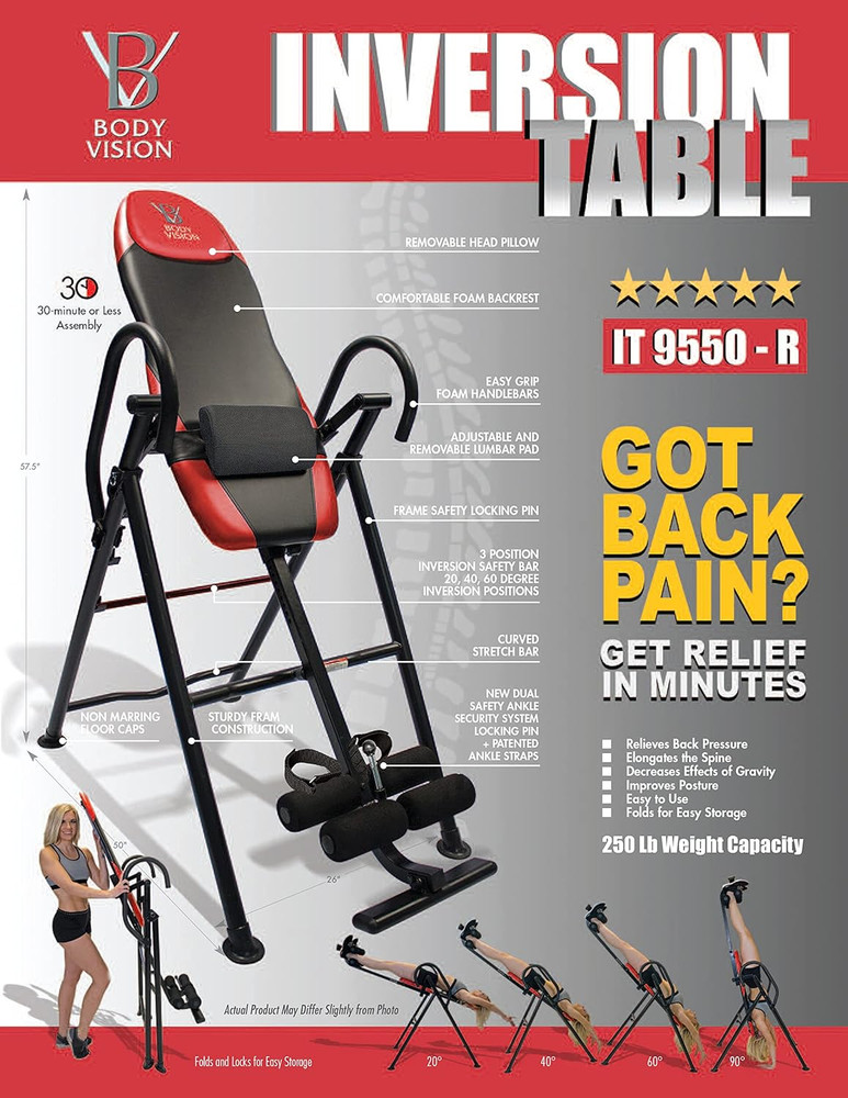 IT9550 Deluxe Inversion Table with Adjustable Head Rest & Lumbar Support Pad, -