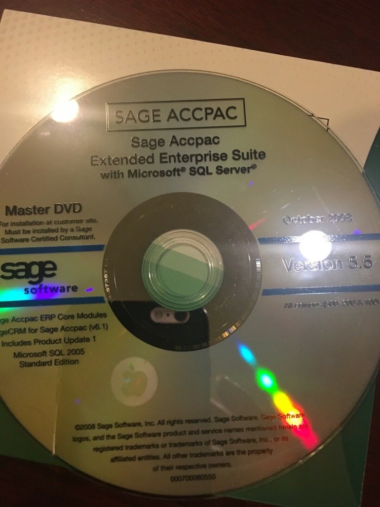Sage Accpac ERP Extended Enterprise Suite with SQL Server Master DVD.