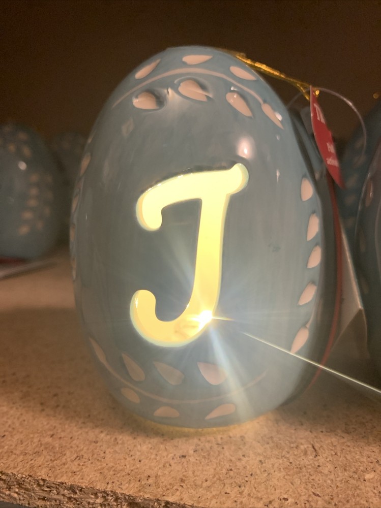 Easter Light Up Monogram Egg Letter "J” Blue Decorative Easter Egg