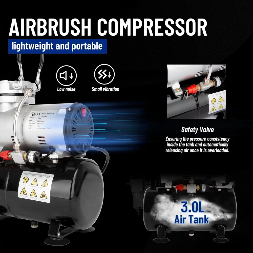 Timbertech Airbrush Compressor, High-performance Single-Piston Oil-free Mini,NEW