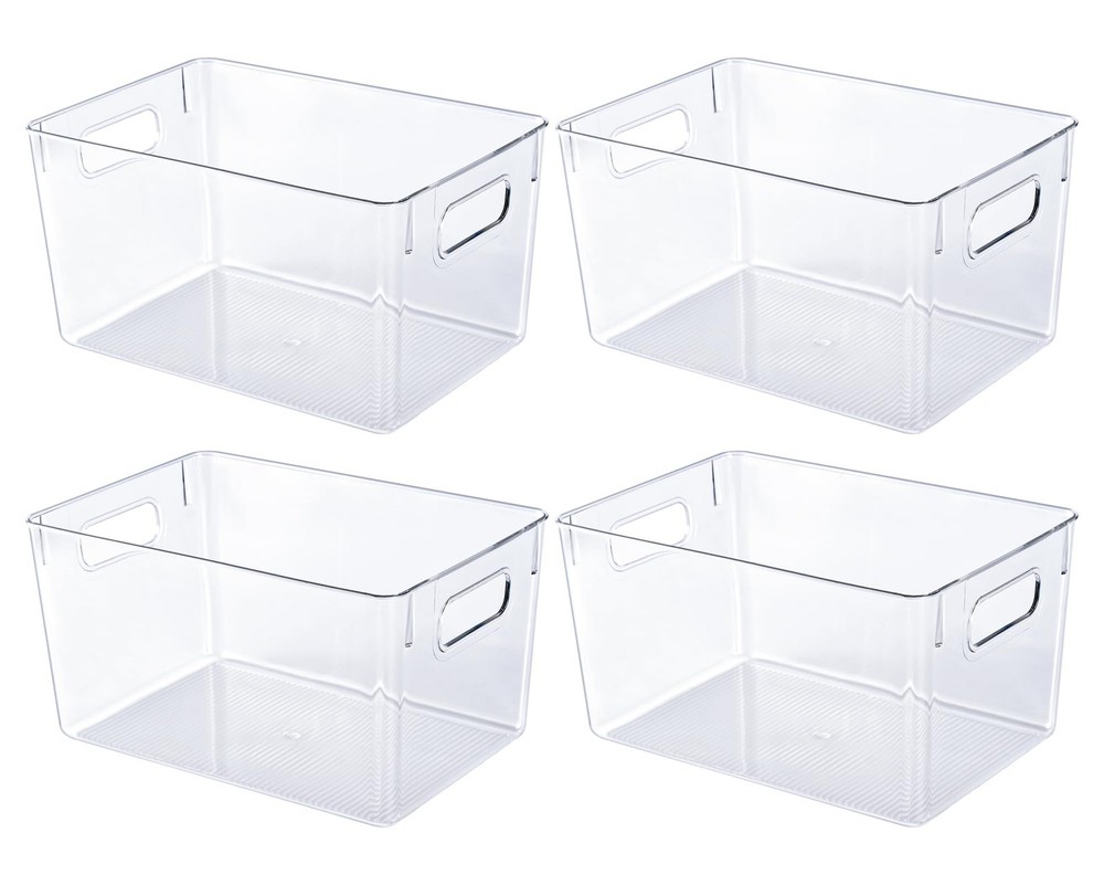 New Best JollyPack 4 Pack Clear Plastic Storage Bins, Pantry Organizers and with